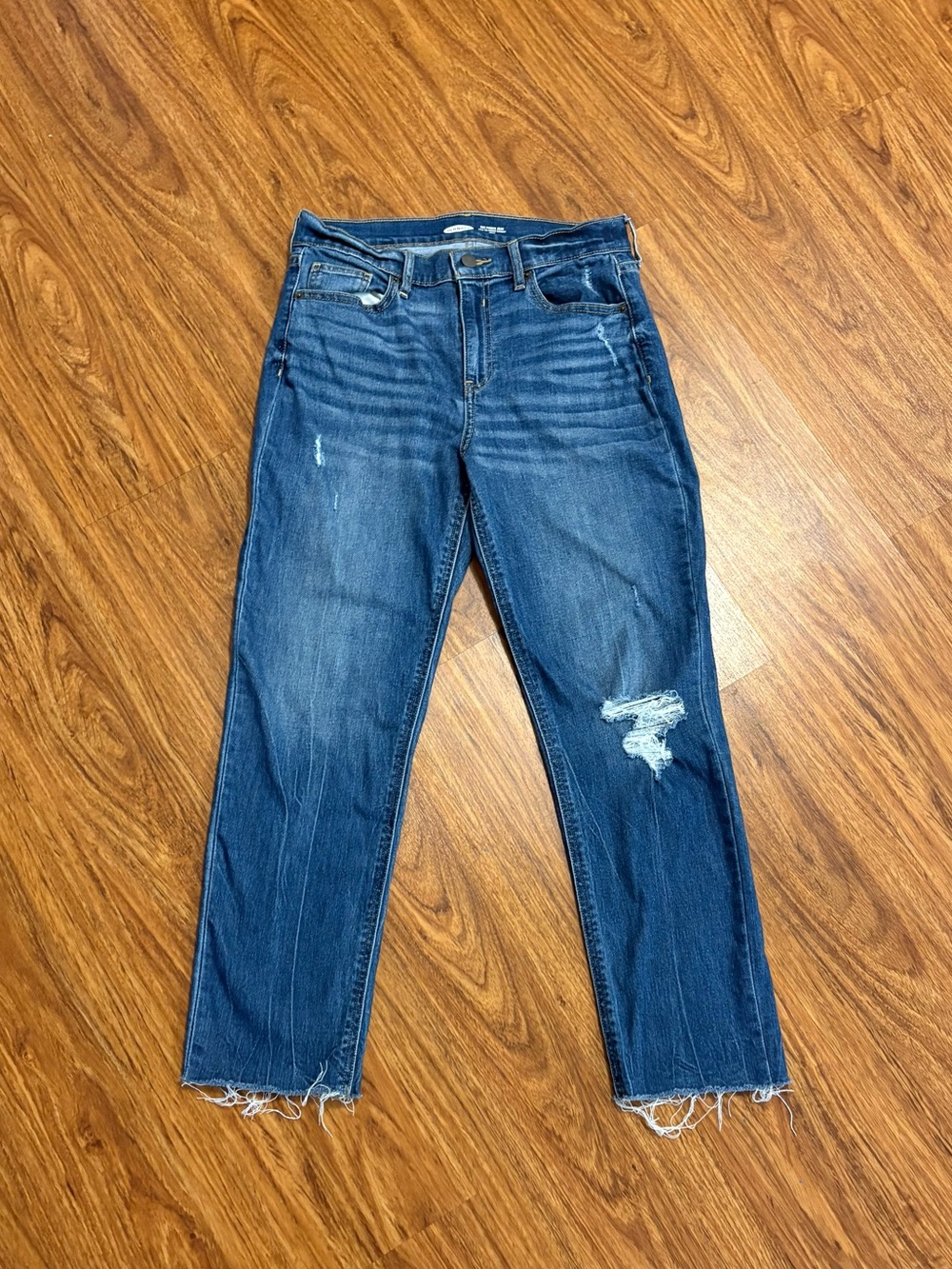 Old Navy The Power Jean Women's Medium Wash Straight Ankle Jeans Distressed - 6